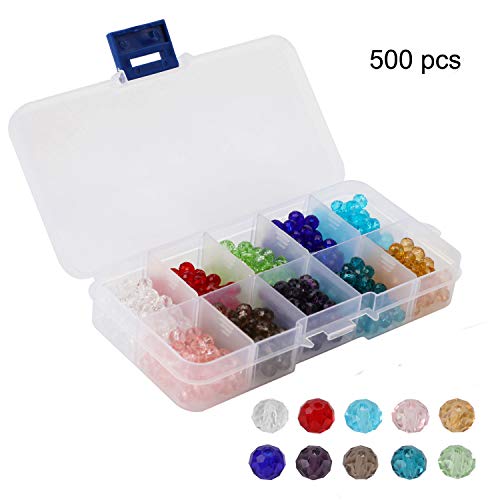 (500 unids) OOTSR 6mm Abalorios de cristal, 10 colores Briolette Cuentas facetadas para la pulsera del collar de la joyería que hace el arte de DIY con la caja del envase