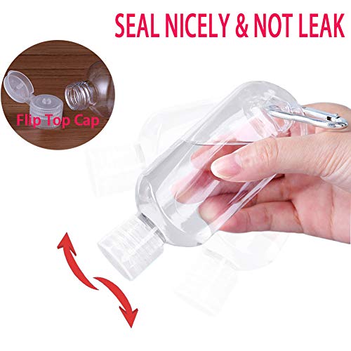 50ml Botellas de Viaje Recargables Vacías Botellas de Plástico con Mosquetón Recipiente Portátil de Plástico Transparente de Viaje para Desinfectante de Manos Contenedor Porta Gel Niños
