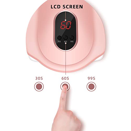 54W Lámpara Secadora de Uñas,LED/UV para Esmalte Uñas de Gel,3 modos para tiempo con Pantalla LCD para Manicura/Pedicure Nail Art en el Hogar y el Salón(Rosado)