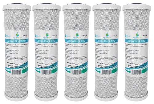 5x AquaHouse AH-CTO5 Cartuchos de filtro de agua de bloque de carbono de 10"para agua potable, sistemas de ósmosis inversa, para todas las carcasas de 10"