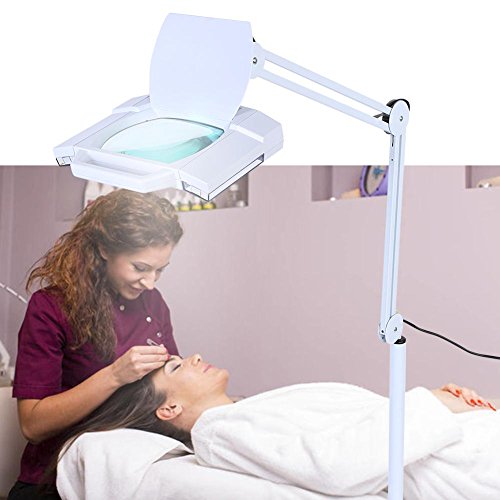 5x LED Lámpara Lupa Lámpara Cosmética Luz con Soporte Flexible Ajustable a Luz Fría Profesional para Estetista Laboratorio, con Luz Fría Blanca Lámpara, 24W, Blanco