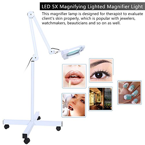 5x LED Lámpara Lupa Lámpara Cosmética Luz con Soporte Flexible Ajustable a Luz Fría Profesional para Estetista Laboratorio, con Luz Fría Blanca Lámpara, 24W, Blanco