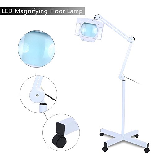 5x LED Lámpara Lupa Lámpara Cosmética Luz con Soporte Flexible Ajustable a Luz Fría Profesional para Estetista Laboratorio, con Luz Fría Blanca Lámpara, 24W, Blanco