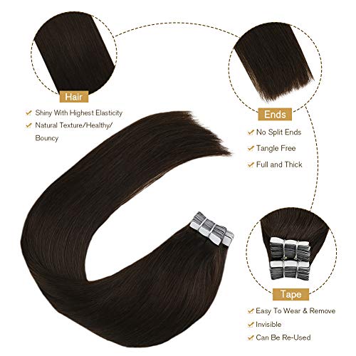 [6% De Descuento Día De La Madre] Ugeat 18Pulgada Double Sided Tape in Hair Extensions Adhesiva Glue in Extensiones de Cabello Humano Real 2,5g/s 50g/Paquete # 2 El Marrón Más Oscuro