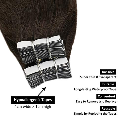 [6% De Descuento Día De La Madre] Ugeat 18Pulgada Double Sided Tape in Hair Extensions Adhesiva Glue in Extensiones de Cabello Humano Real 2,5g/s 50g/Paquete # 2 El Marrón Más Oscuro