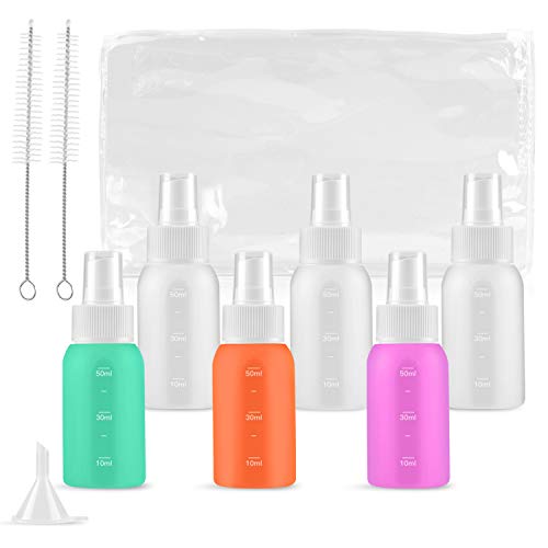 6 PCS 50ml Botella de Viaje Transparente,TSA aprobó la Juego de Botellas de Spray de Atomizador de Viaje Fine Mist para Spray para el Cuerpo, Perfumes, Maquillaje Cosmético, FDA Certified