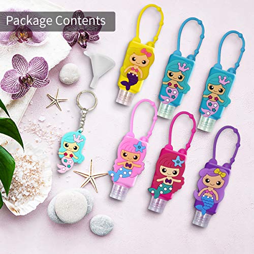 6 Piezas Botellas de Viaje Portátiles para Niños,Botellas Recargables de Silicona a Prueba de Fugas para la Escuela, Viajes, Juegos al Aire Libre, campamentos (Sirena)