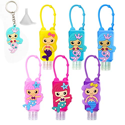 6 Piezas Botellas de Viaje Portátiles para Niños,Botellas Recargables de Silicona a Prueba de Fugas para la Escuela, Viajes, Juegos al Aire Libre, campamentos (Sirena)