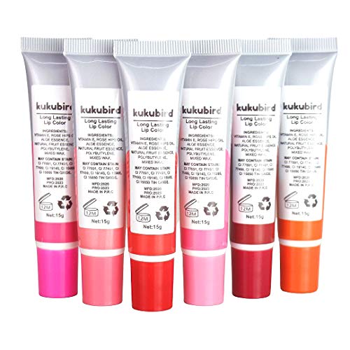 6 piezas Set kukubird 6 colores Tattoo Magic Color Peel Off Mask Tint Tatuaje de larga duración Impermeable Tatuaje Brillo labial