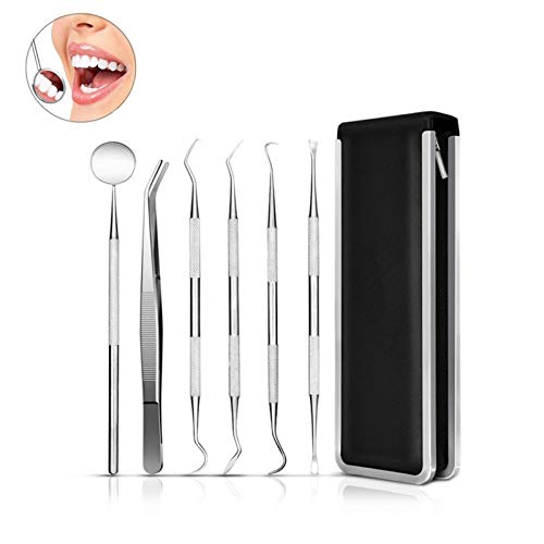 6 Unids/set Herramientas Dentales Acero Inoxidable Explorador de Higiene Pinzas Dientes Kit de Limpieza con Estuche Sonda Espejo Escalador Espejo