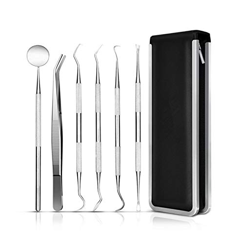 6 Unids/set Herramientas Dentales Acero Inoxidable Explorador de Higiene Pinzas Dientes Kit de Limpieza con Estuche Sonda Espejo Escalador Espejo