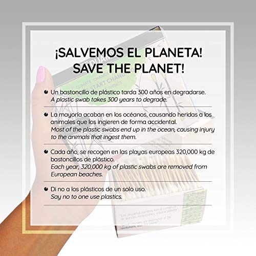 600 bastoncillos ecológicos de algodón y bambú naturales. 2 packs de 300 hisopos en cajas de cartón. Bastoncillos de bambú biodegradable y orgánico. Sin BPA y veganos. Palillos limpiadores de oídos.
