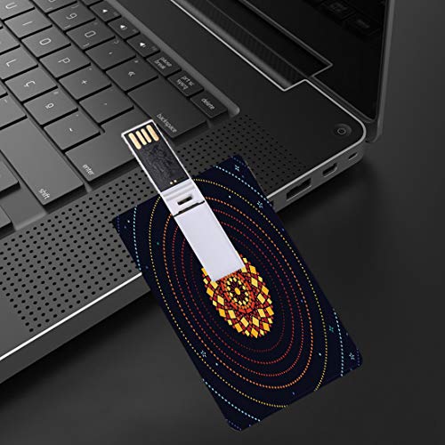 64 GB Unidades Flash USB Flash Azul Oscuro Forma de Tarjeta de crédito bancaria Clave Comercial U Disco de Almacenamiento Memory Stick Sol geométrico en el Espacio con órbitas planetarias y Estrellas