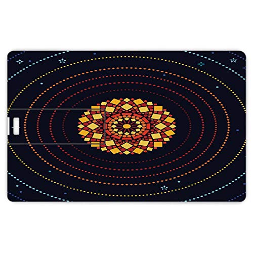 64 GB Unidades Flash USB Flash Azul Oscuro Forma de Tarjeta de crédito bancaria Clave Comercial U Disco de Almacenamiento Memory Stick Sol geométrico en el Espacio con órbitas planetarias y Estrellas