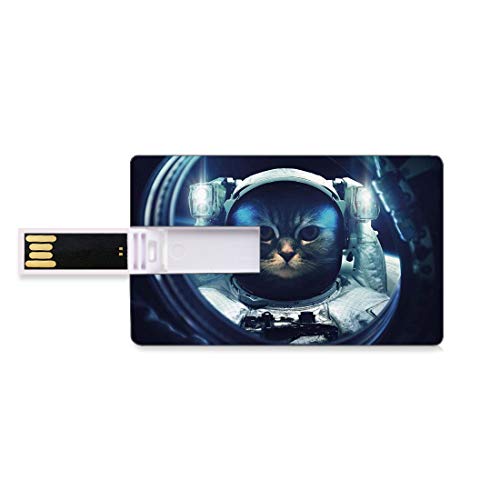 64 GB Unidades Flash USB Flash Gato Espacial Forma de Tarjeta de crédito bancaria Clave Comercial U Disco de Almacenamiento Memory Stick Kitty en Space Suit Loking from Rocket en Galactic Space Orbit