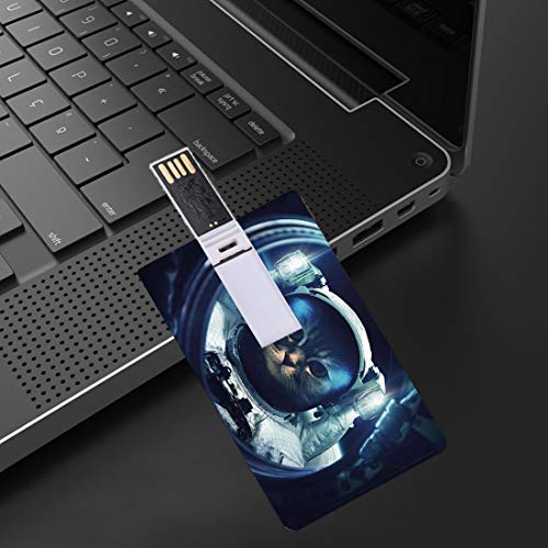 64 GB Unidades Flash USB Flash Gato Espacial Forma de Tarjeta de crédito bancaria Clave Comercial U Disco de Almacenamiento Memory Stick Kitty en Space Suit Loking from Rocket en Galactic Space Orbit