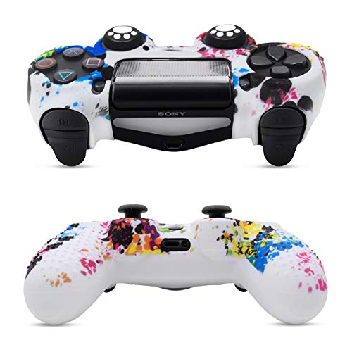 6amLifestyle Funda Protectora Antideslizante de Silicona para Mando PS4, Carcasa para Sony PS4 / PS4 Pro / PS4 Slim Controller (Pintada 2 Fundas de Mando PS4 10 Thumb Grips PS4)