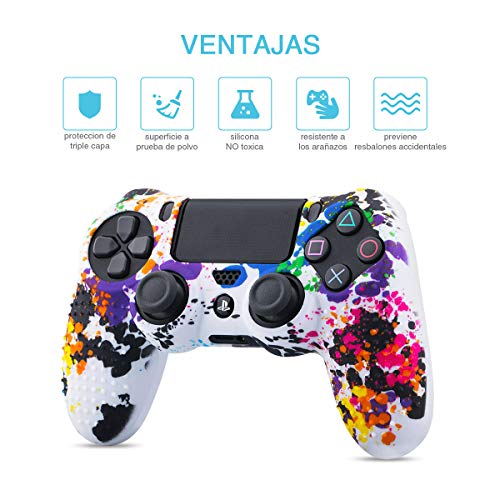 6amLifestyle Funda Protectora Antideslizante de Silicona para Mando PS4, Carcasa para Sony PS4 / PS4 Pro / PS4 Slim Controller (Pintada 2 Fundas de Mando PS4 10 Thumb Grips PS4)