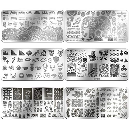 6Pcs Nail Stamping Plate, MWoot Placas Para Uñas, Nail Art Stamping Plantillas Uñas Decoracion Arte De Uñas Diy Del Clavo Del Sello Placas Estampado Manicura