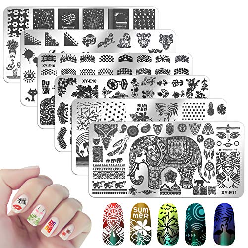 6Pcs Nail Stamping Plate, MWoot Placas Para Uñas, Nail Art Stamping Plantillas Uñas Decoracion Arte De Uñas Diy Del Clavo Del Sello Placas Estampado Manicura