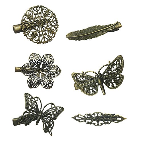 6PZAS Varias Horquillas Hebillas para Pelo Vintage Mariposa Libélula Flor Pluma