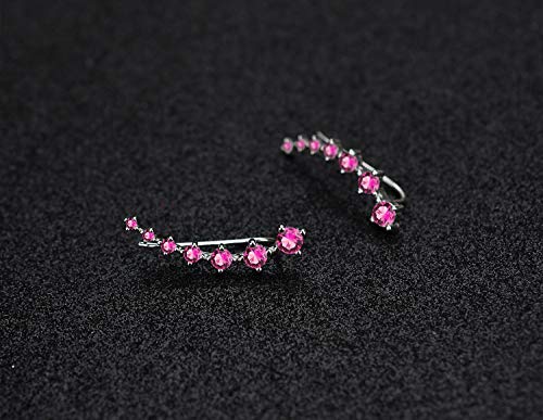7 Cristales Ear Cuffs Hoop Climber S925 Sterling Pendientes de plata Pendiente hipoalergénico (Pink)