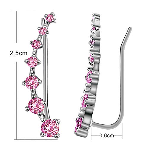 7 Cristales Ear Cuffs Hoop Climber S925 Sterling Pendientes de plata Pendiente hipoalergénico (Pink)