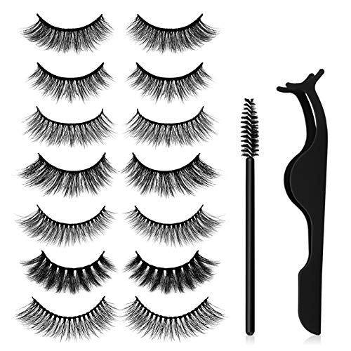 7 Estilos de Pestañas Postizas, Juego de Pestañas 3D de Imitación de Visón para Extensión de Pestañas de Maquillaje con Clip de Pestañas y 10 piezas de Pinceles de Pestañas Desechables