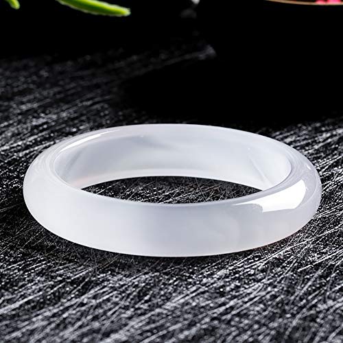 73HA73 Brazalete de Jade Calcedonia Blanca Brasileña Natural Elegante Jadeíta Clásica Piedra Preciosa Joyería Artesanal Ágata Transparente Lichi Jade,56-58mm