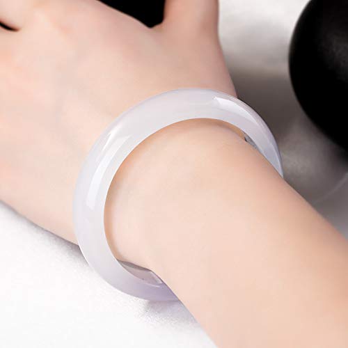 73HA73 Brazalete de Jade Calcedonia Blanca Brasileña Natural Elegante Jadeíta Clásica Piedra Preciosa Joyería Artesanal Ágata Transparente Lichi Jade,56-58mm