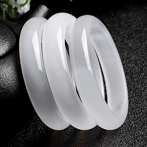 73HA73 Brazalete de Jade Calcedonia Blanca Brasileña Natural Elegante Jadeíta Clásica Piedra Preciosa Joyería Artesanal Ágata Transparente Lichi Jade,56-58mm