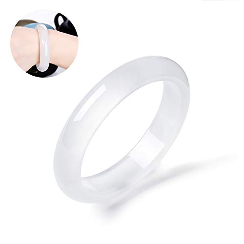 73HA73 Brazalete de Jade Calcedonia Blanca Brasileña Natural Elegante Jadeíta Clásica Piedra Preciosa Joyería Artesanal Ágata Transparente Lichi Jade,56-58mm