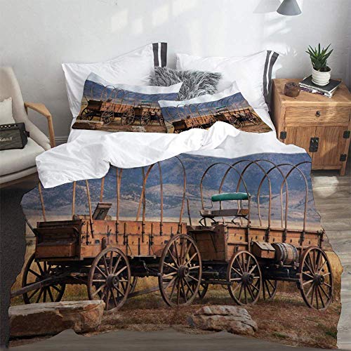 788 Barn Wood Wagon Wheel Vintage American Carriages Western Historical Transportation Prairie, Fashion Poliéster 3 piezas Juego de cama individual (135 x 200 cm)
