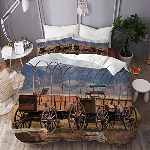 788 Barn Wood Wagon Wheel Vintage American Carriages Western Historical Transportation Prairie, Fashion Poliéster 3 piezas Juego de cama individual (135 x 200 cm)