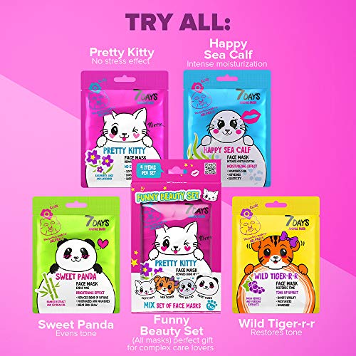 7DAYS Animal Masks 1 pieza de Máscaras Faciales de Animales Kitty Hydrated