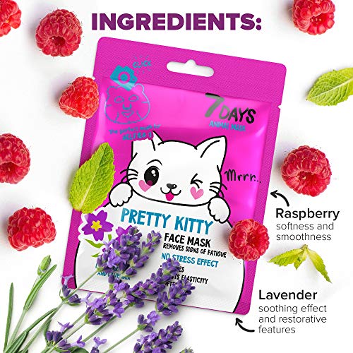7DAYS Animal Masks 1 pieza de Máscaras Faciales de Animales Kitty Hydrated