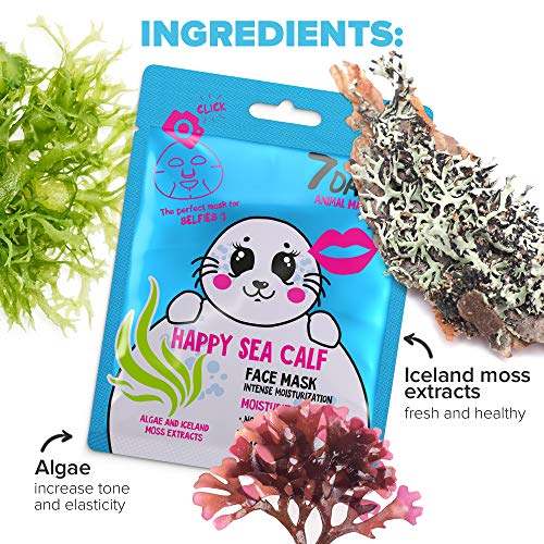 7DAYS Animal Masks 2 pieza de Máscaras Faciales de Animales Foca Hydrated