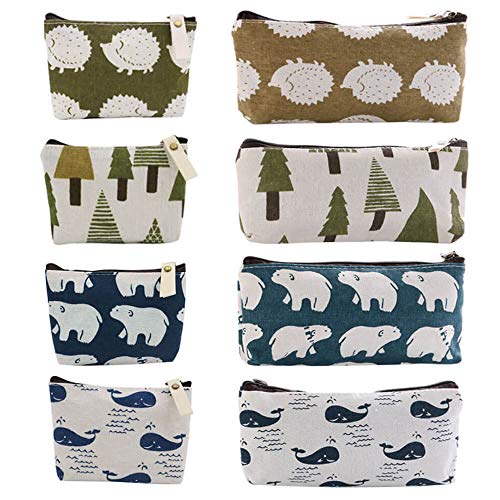 8 paquetes lienzo lápiz pluma bolsa de cremallera bolsas de cosméticos，monederos de mujer, pequeños, para almacenar llaves, móvil, barra de labios, tarjetas（2 tamaños）