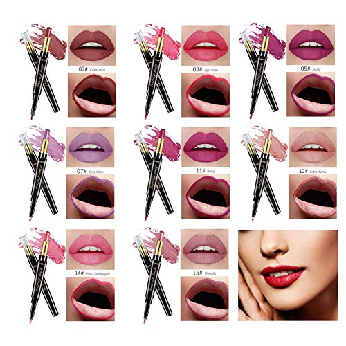 8 Pcs Dual Heads Matte Moist Lipstick Long Lasting Waterproof Mate Lip Liner Pencil Set (AC)
