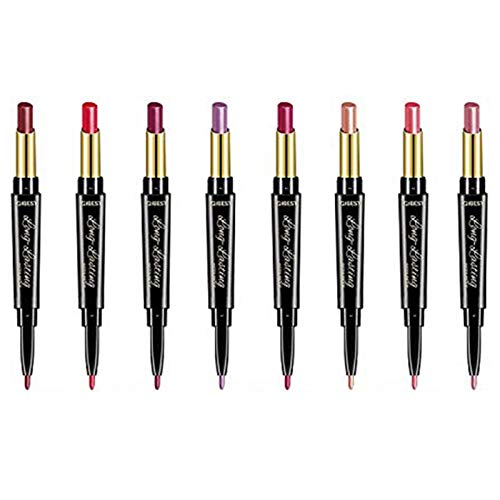 8 Pcs Dual Heads Matte Moist Lipstick Long Lasting Waterproof Mate Lip Liner Pencil Set (AC)