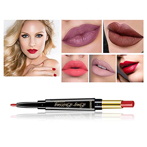 8 Pcs Dual Heads Matte Moist Lipstick Long Lasting Waterproof Mate Lip Liner Pencil Set (MU)