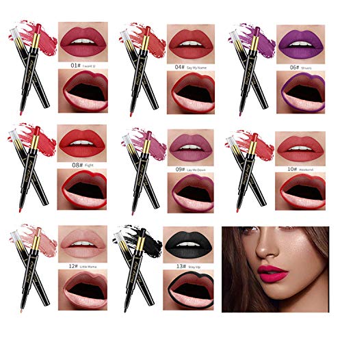 8 Pcs Dual Heads Matte Moist Lipstick Long Lasting Waterproof Mate Lip Liner Pencil Set (MU)