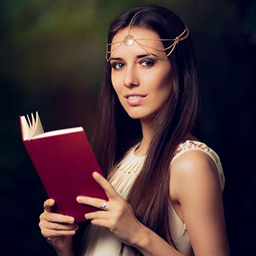 8 Piezas Oro Joya con Cadena de Cabeza Diadema Boho Cadena de Cabeza Monedas Perla Borla Cadena Cabello Banda Tocado de Boda de Fiesta de Graduación para Mujeres y Niñas (Estilo A)