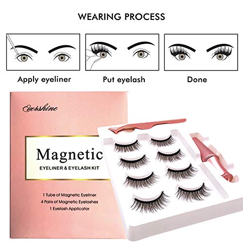 8 Piezas Pestañas magnéticas, pestañas postizas magnéticas, Delineador de ojos magnético, pestañas con pinzas, juego reutilizables (Negro)