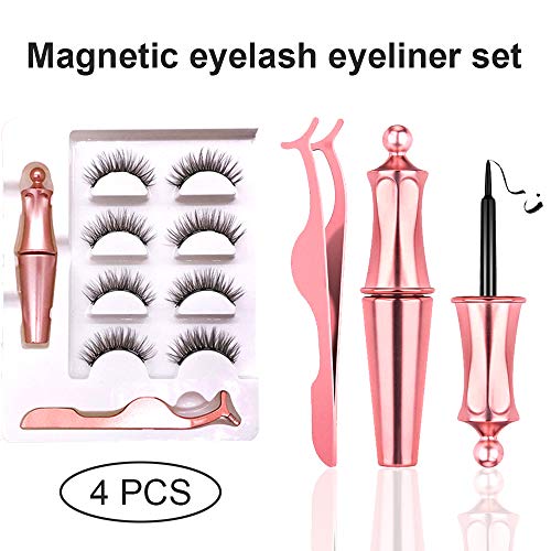8 Piezas Pestañas magnéticas, pestañas postizas magnéticas, Delineador de ojos magnético, pestañas con pinzas, juego reutilizables (Negro)