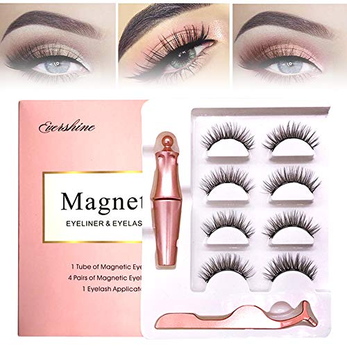 8 Piezas Pestañas magnéticas, pestañas postizas magnéticas, Delineador de ojos magnético, pestañas con pinzas, juego reutilizables (Negro)