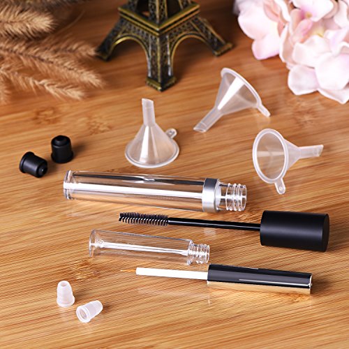 8ml Tubo de Maquillaje Vacío con Varita Botella Contenedor de Crema Pestaña, 7ml Botella Tubo Viales de Delineador Transparente con Tapones de Goma y Embudos para Aceite de Castor