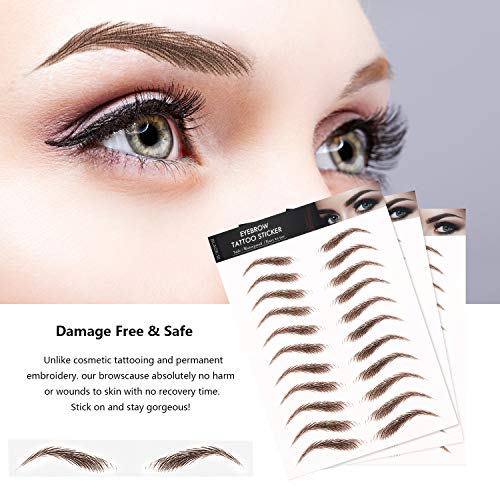 9 Hojas Cejas Auténticas Parecido al Cabello 4D Pegatinas Tatuaje de Ceja Impermeable Pegatinas de Transferencias de Cejas Pegatinas de Cejas de Forma de Aseo, 9 Estilos 90 Pares (Marrón Claro)