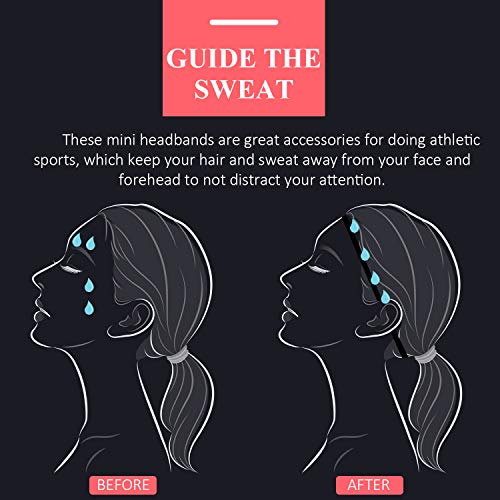 9 Piezas de Diademas Deportivas Elásticas Antideslizantes Gruesas, Agarre de Silicona Elástico Banda de Pelo de Ejercicio para Fútbol, Baloncesto, Tenis, Yoga y Golf(Negro)