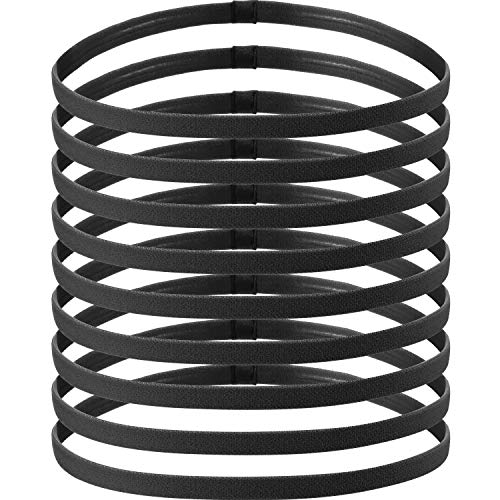 9 Piezas de Diademas Deportivas Elásticas Antideslizantes Gruesas, Agarre de Silicona Elástico Banda de Pelo de Ejercicio para Fútbol, Baloncesto, Tenis, Yoga y Golf(Negro)